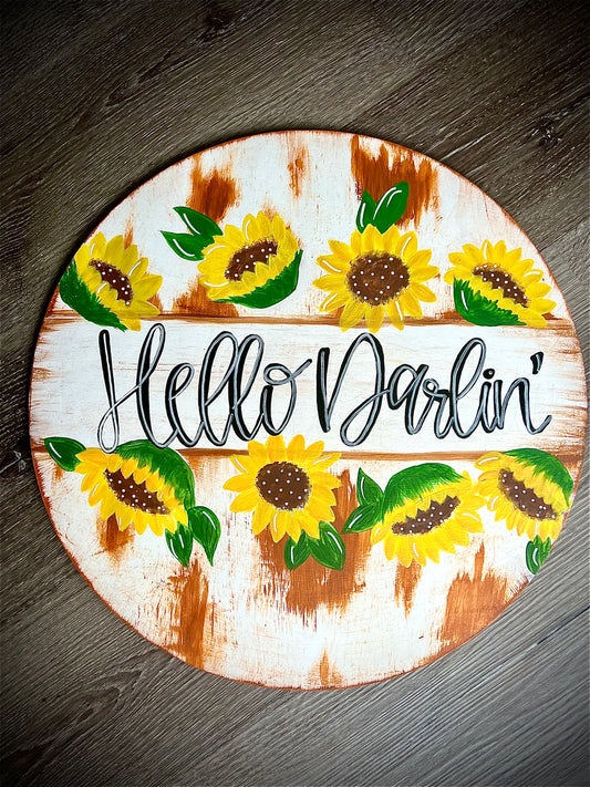 Hello Darlin’ Sunflower/Cow Print Door Hanger